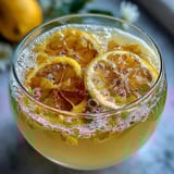 Refreshing Limoncello sorbet float with sparkling water, garnished with lemon zest and mint leaves.