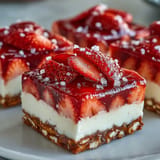 Bright Strawberry Pretzel Salad Dessert Bars with sweet, creamy, and crunchy layers.