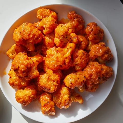 Golden-baked Buffalo Cauliflower Wings, a vegetarian game-day favorite, piled high and steaming hot after baking.