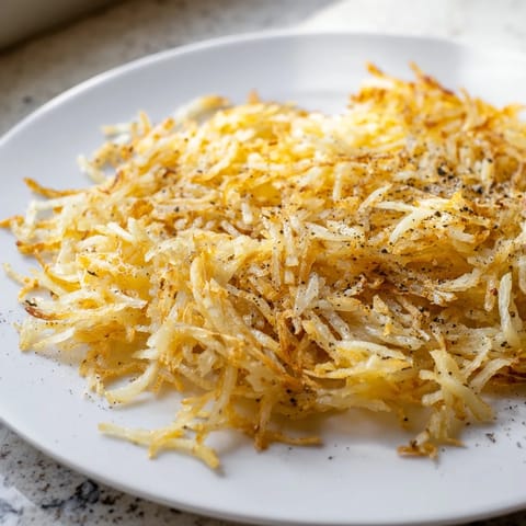 Freshly fried hash browns, with crunchy edges and fluffy insides, ideal for a satisfying brunch meal.