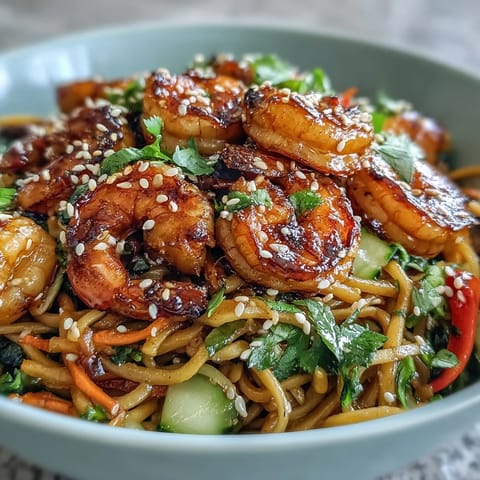Asian Noodle Bowl With Grilled Shrimp