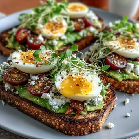 Spring brunch avocado toast board featuring seasonal toppings like radishes, cherry tomatoes, and microgreens on golden sourdough bread.