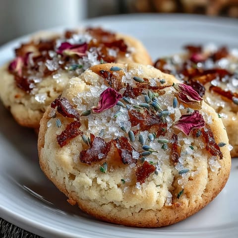 Elegant floral shortbread cookies with edible flowers, perfect for a Mothers Day dessert box, golden and delicately sweet.