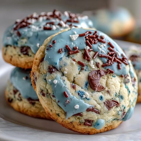 A plate of robins egg speckled sugar cookies, buttery and crisp, tinted soft blue with chocolate speckles for a festive spring look.