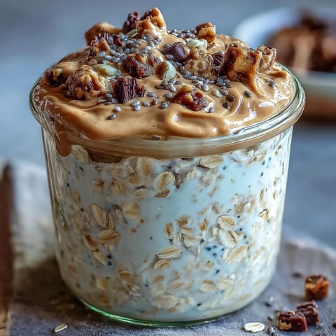 Creamy Protein Cookie Dough Overnight Oats ready to be relished for breakfast.