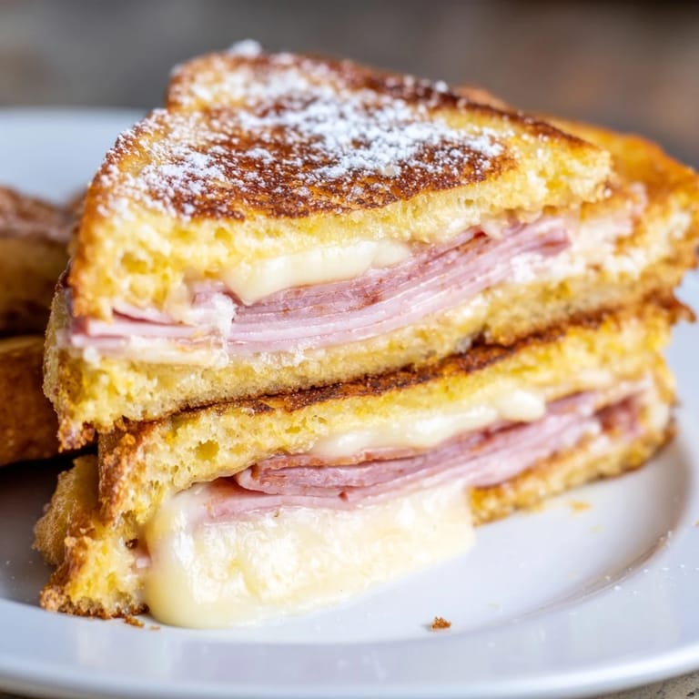 Imagine the crispy, eggy coating: a classic Monte Cristo sandwich ready to enjoy!