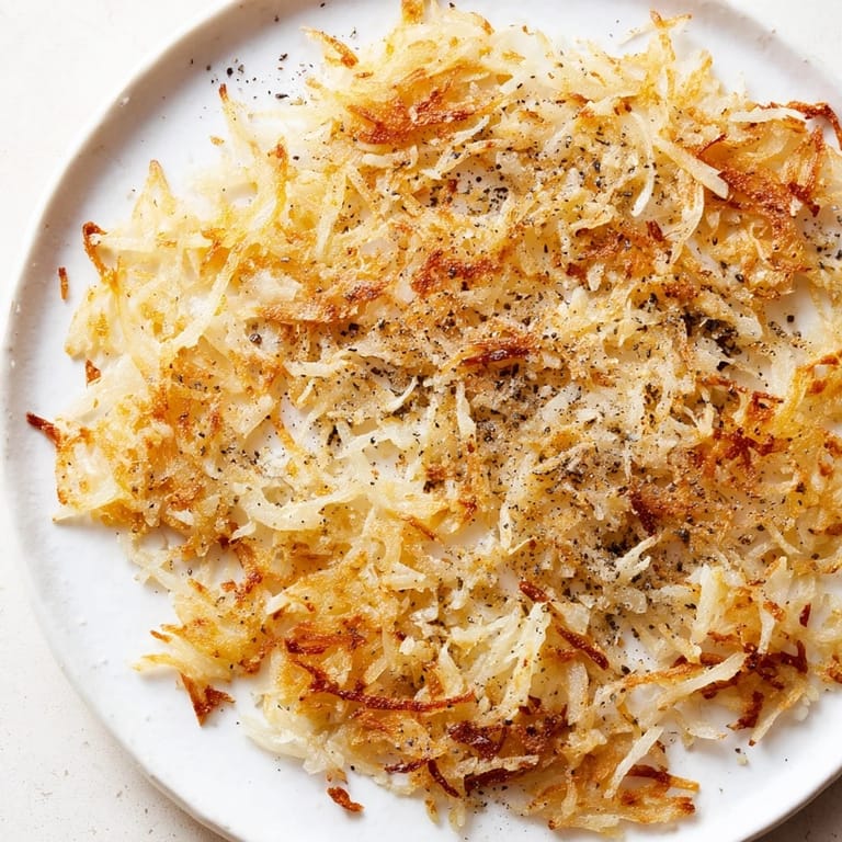 Deliciously simple hash browns, featuring tender, shredded potatoes cooked to a perfect golden crispiness.
