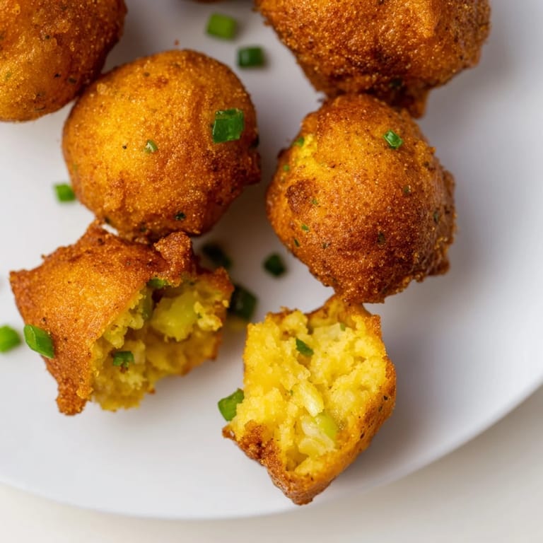 Close-up of freshly cooked hushpuppies, golden from frying, perfect for dipping in tartar sauce.