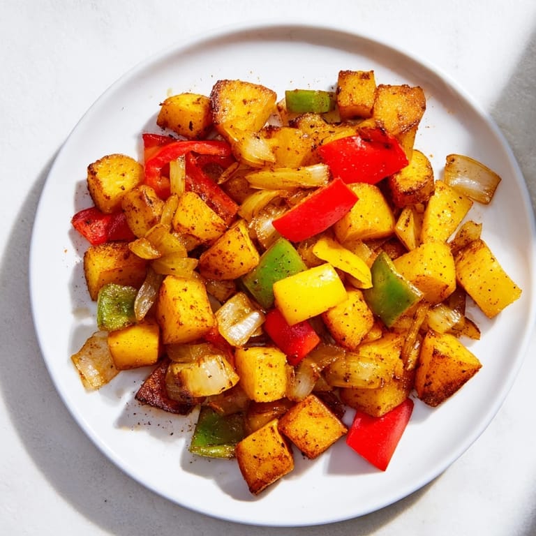 Savory home fries featuring perfectly diced potatoes, ready to be served alongside a hearty breakfast.