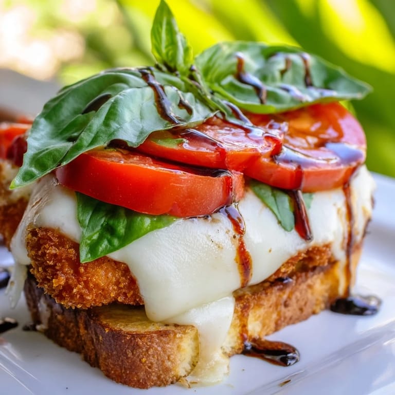 A close-up of golden-breaded chicken cutlets topped with bubbly mozzarella, layered with juicy tomatoes on a rustic Italian roll.