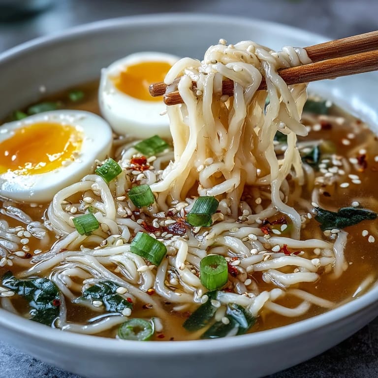 Hearty shirataki noodles served in a rich ginger-infused bone broth, topped with vibrant chili slices and toasted sesame seeds for a low-carb meal.