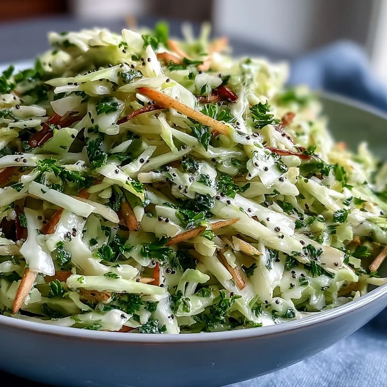 A close-up of Green Cabbage and Apple Slaw showing fresh, crunchy textures ready for a barbecue or picnic side dish.