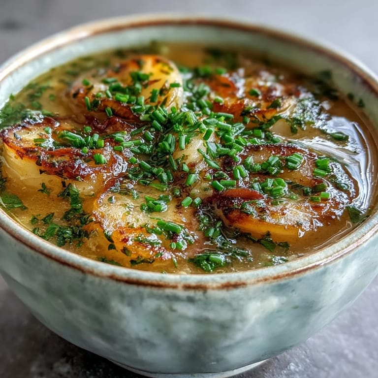 Freshly pureed Roasted Garlic and Herb Soup steaming in a rustic bowl, garnished with parsley and black pepper.