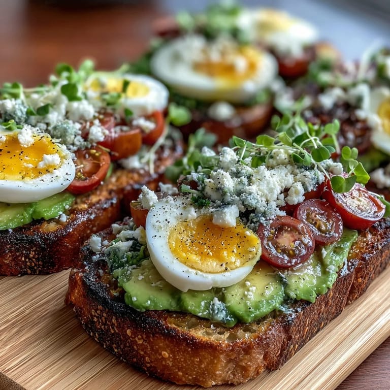 Customizable spring brunch avocado toast board with avocado spread, feta cheese, eggs, and pickled onions for a fresh start.