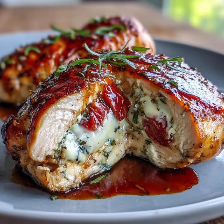 Juicy chicken breasts filled with mozzarella, tomato slices, and basil leaves, seared and oven-baked for a classic Italian dinner.