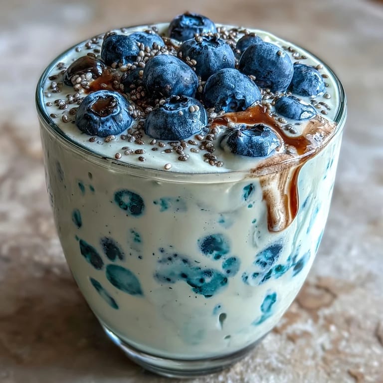Creamy Probiotic Kefir Smoothie with Blueberry and Flaxseed, a refreshing morning treat.