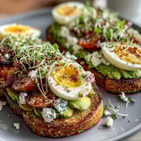 Vibrant spring brunch avocado toast board with creamy avocado spread and colorful fresh toppings for sharing.