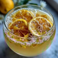 Refreshing Limoncello sorbet float with sparkling water, garnished with lemon zest and mint leaves.