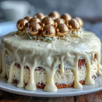 Elegant graduation cake with white chocolate drip and gold balloon decorations, perfect for celebrating a milestone achievement.